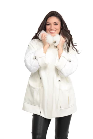 Veste Catane Blanc. Veste en Laine Col Renard