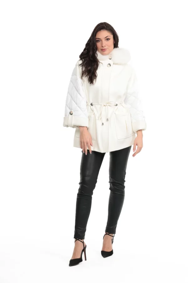 CATANE_BLANC_IMG_0080 Veste Catane Blanc. Veste en Laine Col Renard