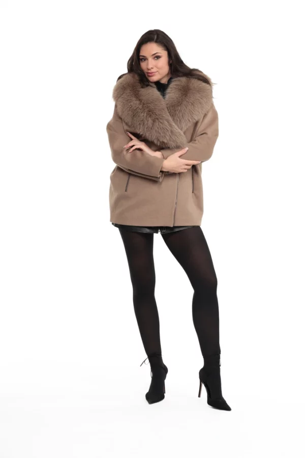 Veste Come Taupe. Veste en Laine Col Renard