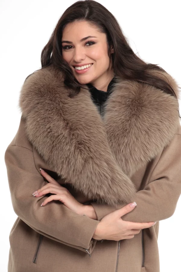 Veste Come Taupe. Veste en Laine Col Renard