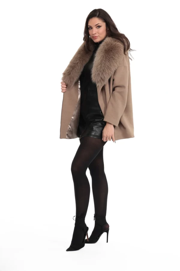 Veste Come Taupe. Veste en Laine Col Renard
