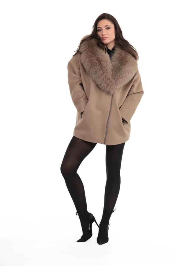 Veste Come Taupe. Veste en Laine Col Renard