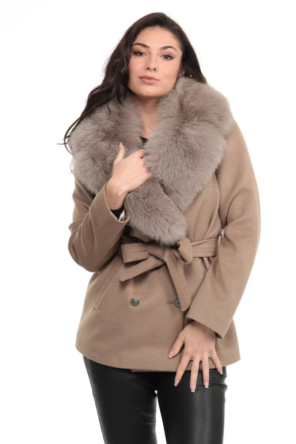 Veste Pessaro Taupe. Veste en Laine Col Renard