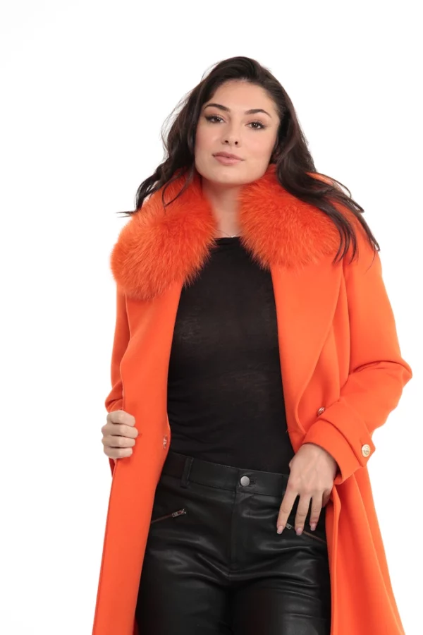 Manteau Rome Orange. Manteau en Laine Col Renard