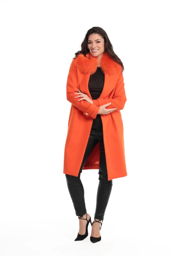 Manteau Rome Orange. Manteau en Laine Col Renard