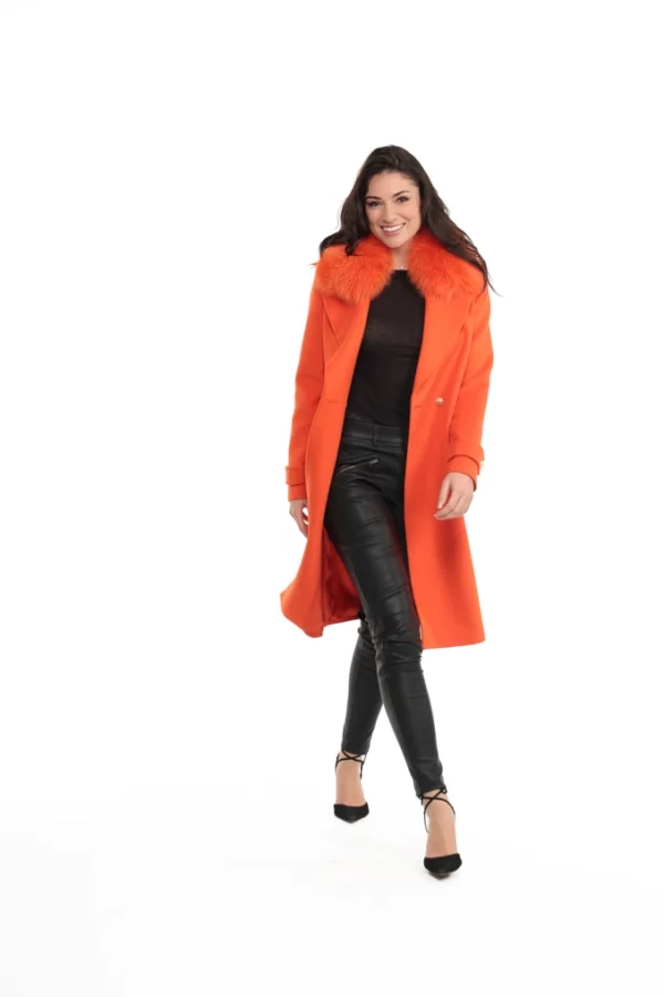 Manteau Rome Orange. Manteau en Laine Col Renard