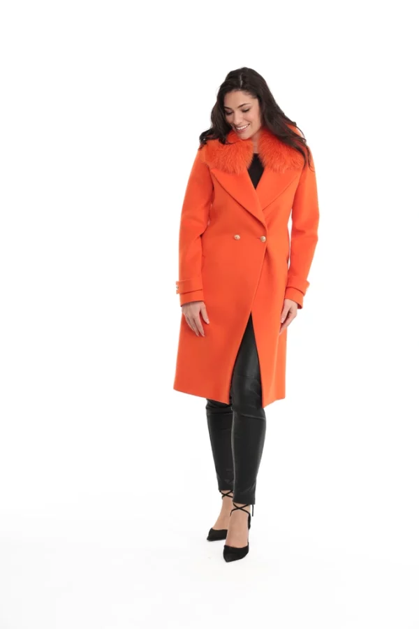 Manteau Rome Orange. Manteau en Laine Col Renard