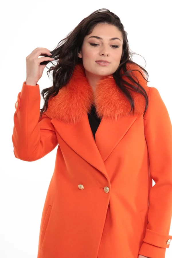 Manteau Rome Orange. Manteau en Laine Col Renard