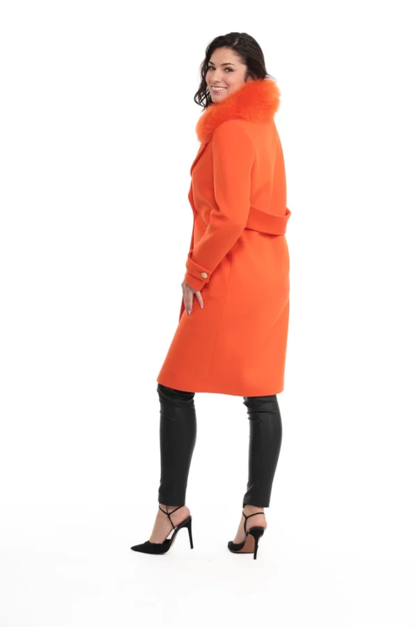 Manteau Rome Orange. Manteau en Laine Col Renard