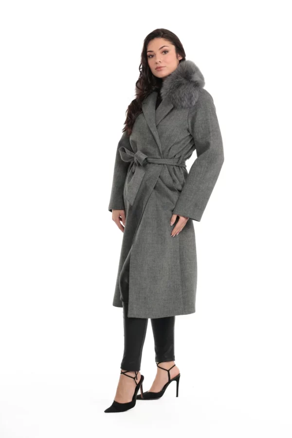 TORINO_GRIS_IMG_0479 Manteau Torino Gris. Manteau en Laine Col Renard