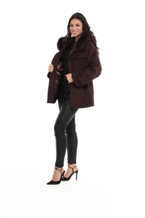 VERONE_MARRON_IMG_2019 Veste Verone Marron. Veste en Laine Col Renard