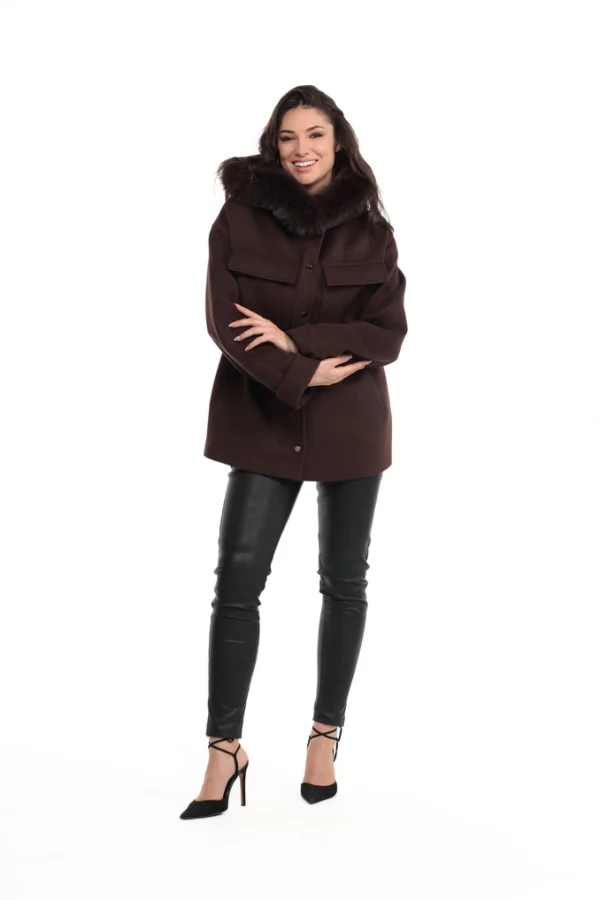 Veste Verone Marron. Veste en Laine Col Renard