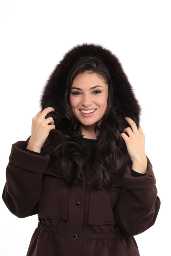 Veste Verone Marron. Veste en Laine Col Renard